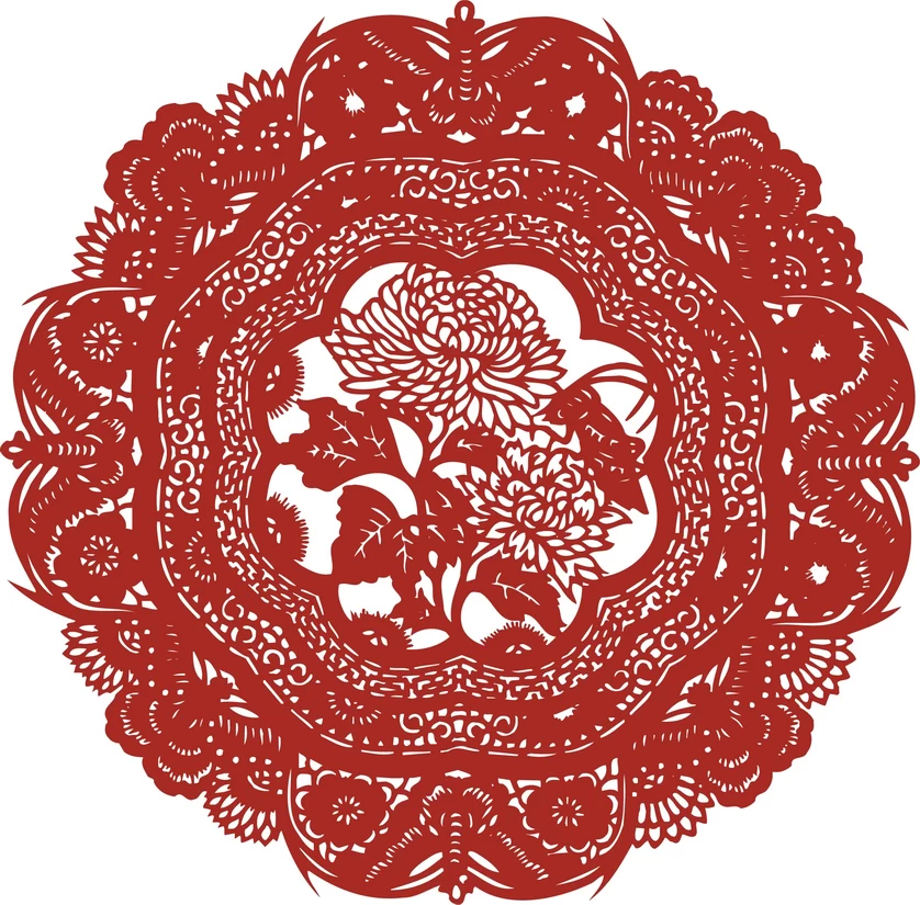 中国风中式传统喜庆民俗人物动物窗花剪纸插画边框AI矢量PNG素材【144】